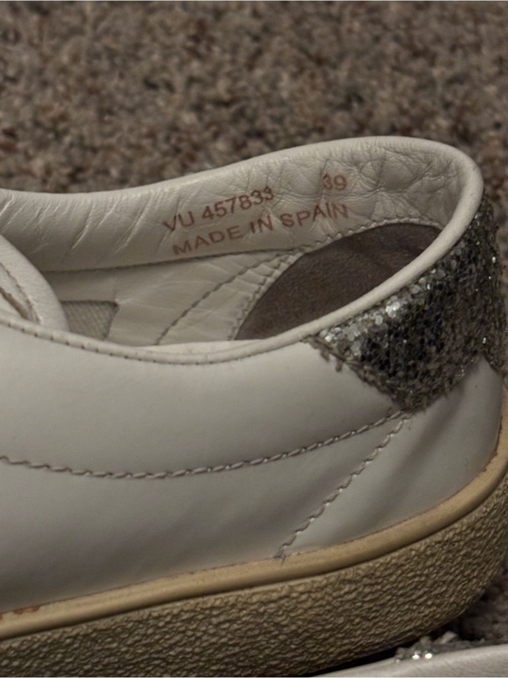 Saint Laurent SL/37 White Leather Glitter Low Top Sneakers Silver 39 - Picture 3 of 5
